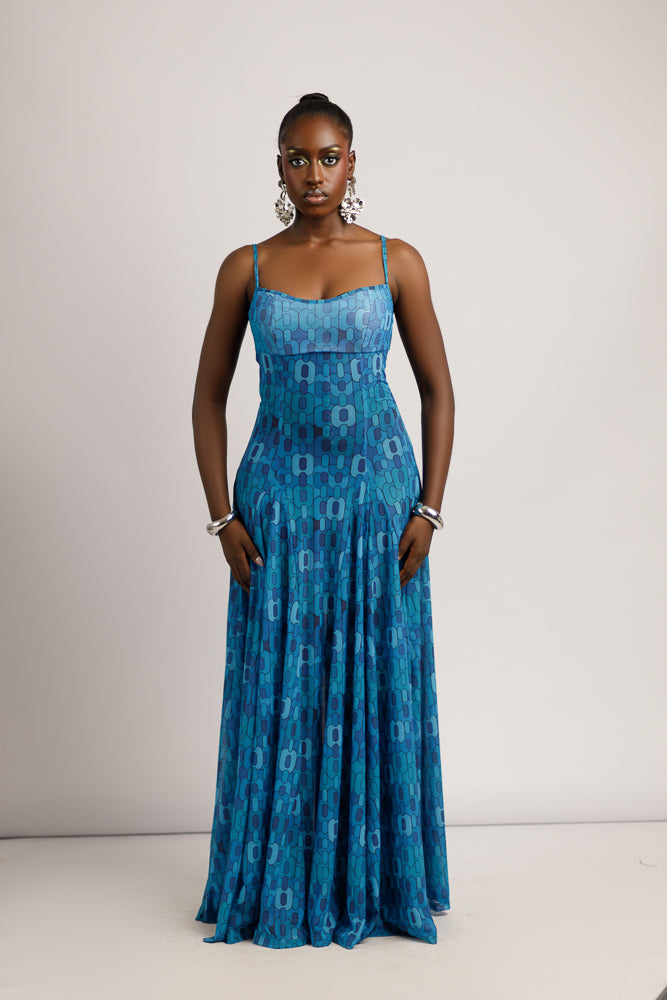 GISELE MAXI MESH DRESS - BLUE