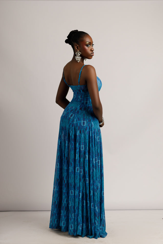 GISELE MAXI MESH DRESS - BLUE