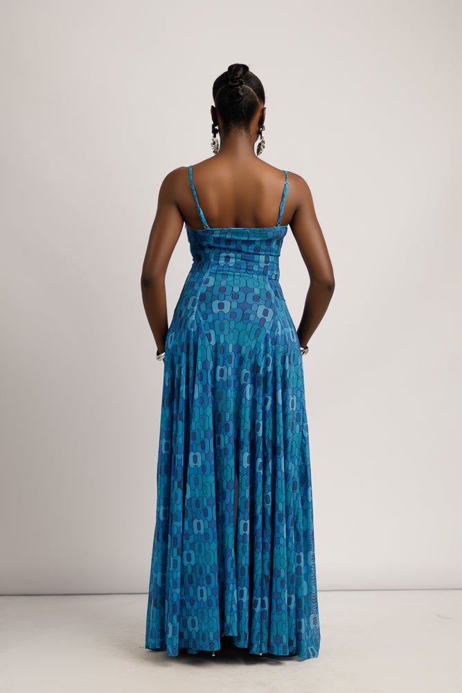 GISELE MAXI MESH DRESS - BLUE