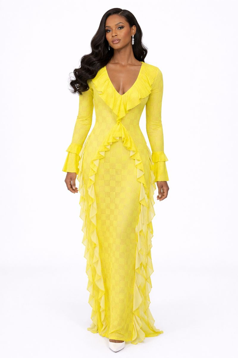 SKAI RUFFLED DRESS - YELLOW