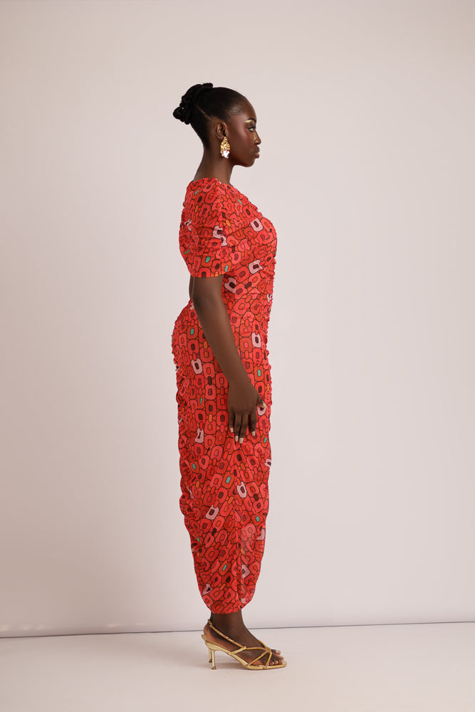 LUCY MESH DRESS - RED