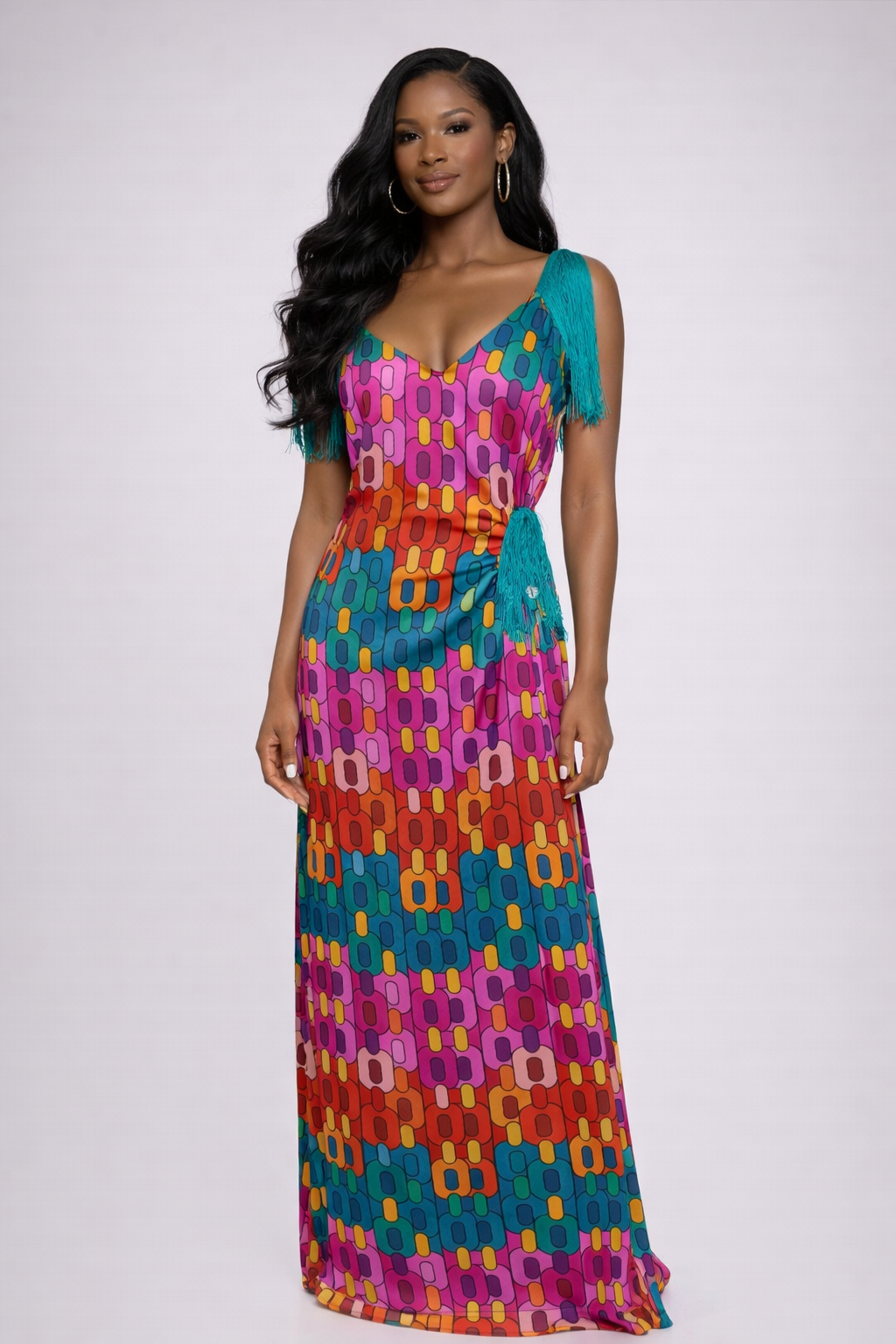OZINNA FRINGE PEEP DRESS - TEAL