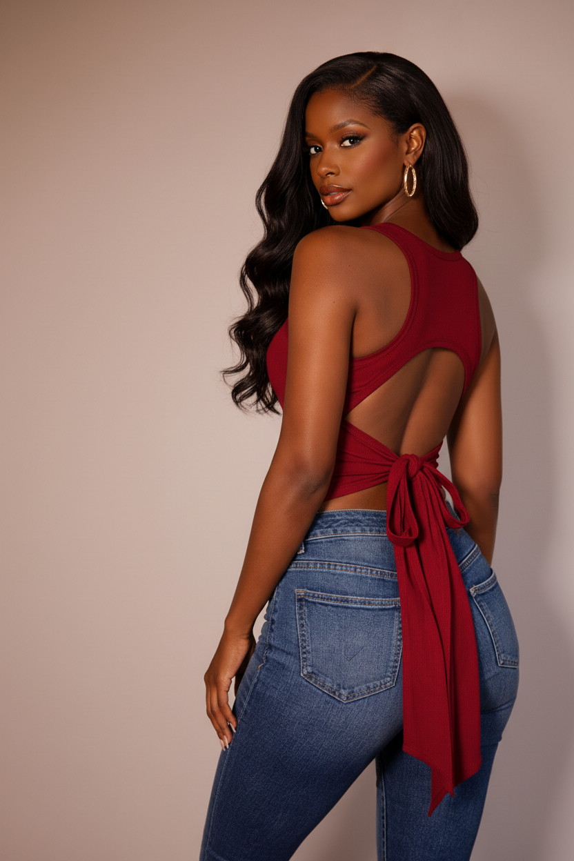 THE DOS TIE TANK TOP - MAROON