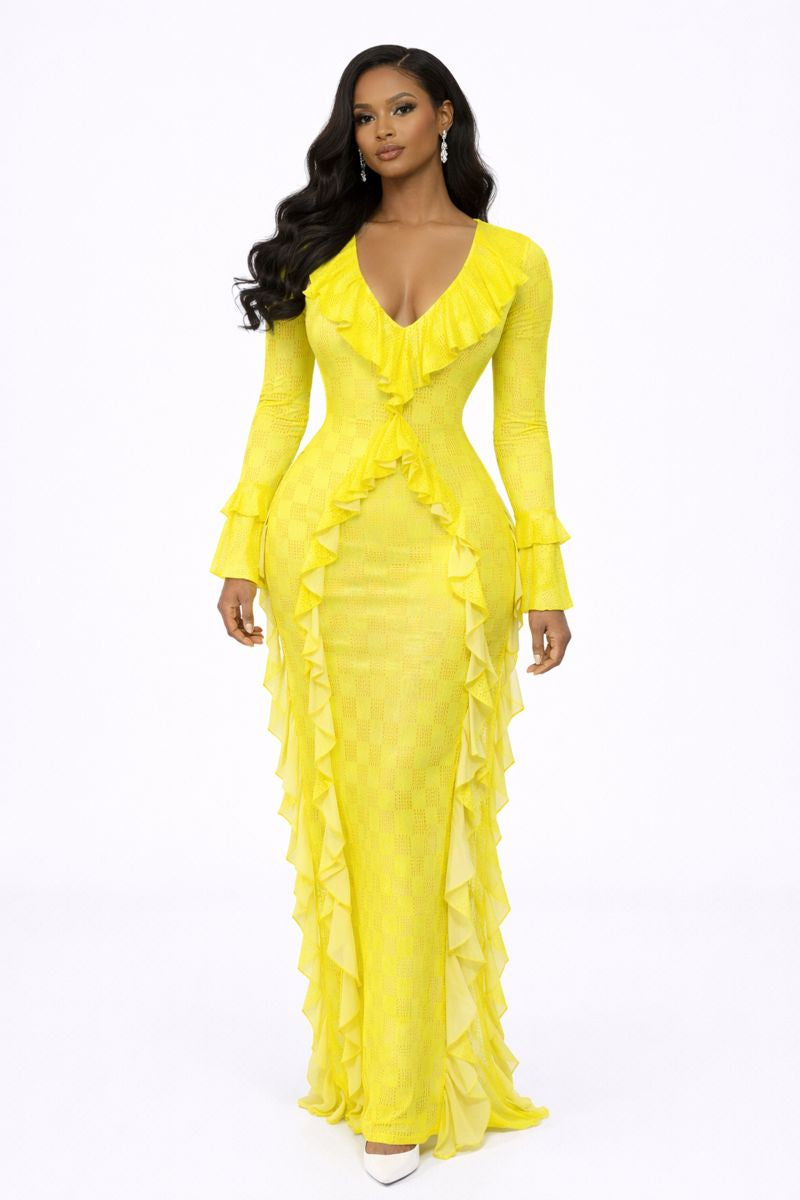 SKAI RUFFLED DRESS - YELLOW